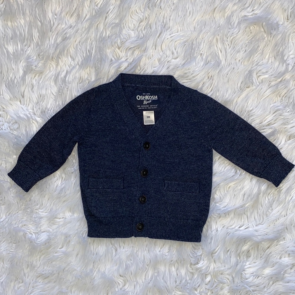 Baby boy Osh Kosh Navy blue cardigan. Size 9mos